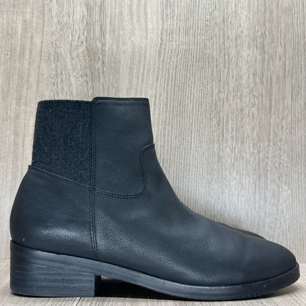 Eileen Fisher Boots Size 6.5 Knitted Chelsea Ankle Stacked Heel Leather Black